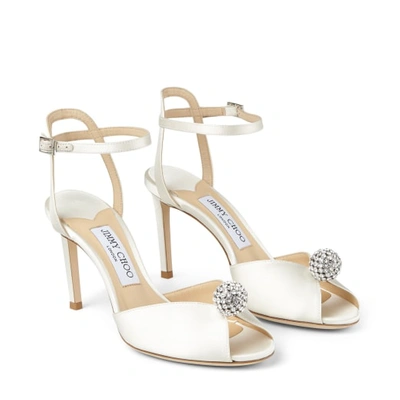 Jimmy Choo White Sacora 85 Glitter Leather Sandals In Neutral