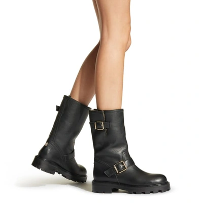 Jimmy Choo Black Leather Biker Boots In Black