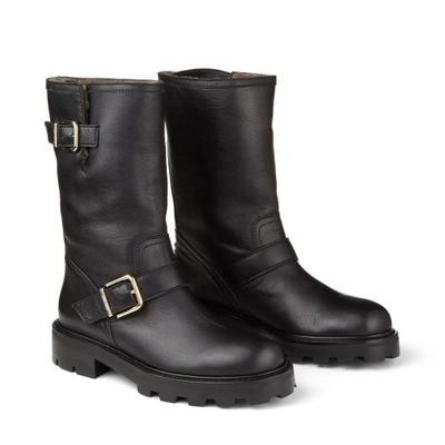 Jimmy Choo Black Leather Biker Boots In Black