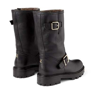 Jimmy Choo Black Leather Biker Boots In Black
