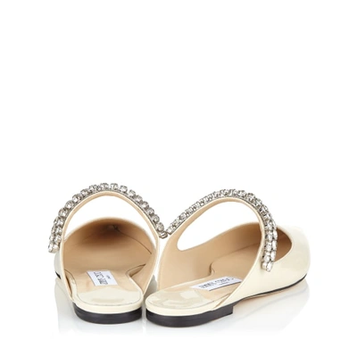 BING FLAT Linen Patent Leather Mules with Crystal Strap