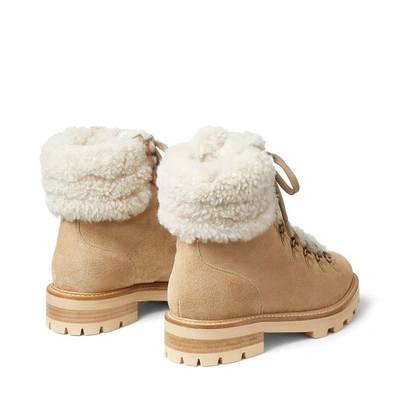 Shop Jimmy Choo Eshe Flat Shearling In Stucco/natural