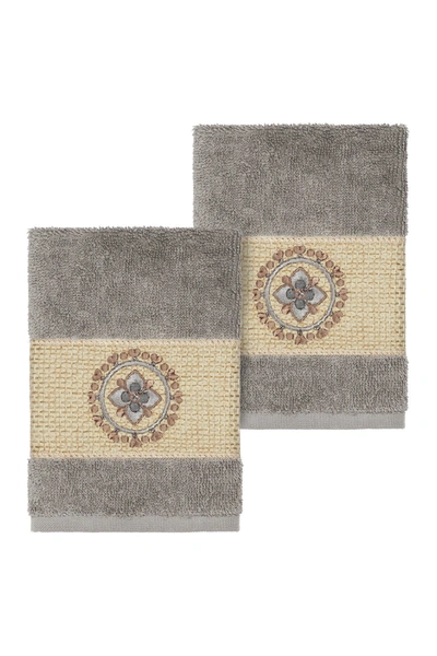 Linum Home Turkish Cotton Geometric Design Wash Cloth In Dark Grey