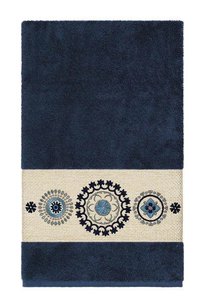 Linum Home Turkish Cotton Geometric Design Bath Towel In Midnight Blue