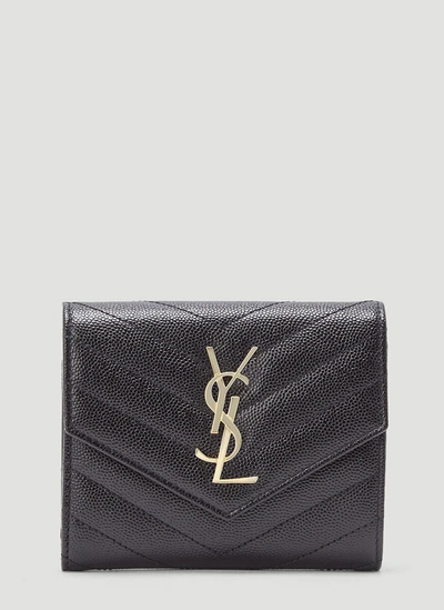 Shop Saint Laurent Monogram Compact Tri Fold Wallet In Black