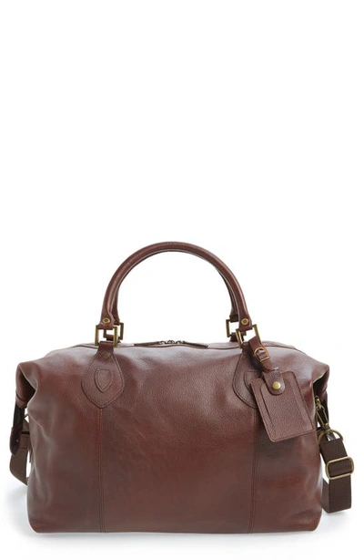 Shop Barbour Leather Travel Bag In Dark Brown