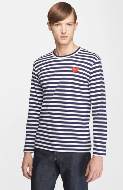 Men's Striped T-shirt With Small Heart In Blue