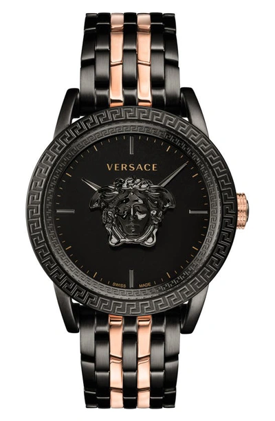 Shop Versace Palazzo Empire Bracelet Watch, 43mm In Black/ Rose Gold