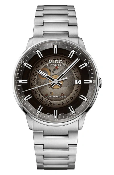Shop Mido Commander Gradient Skeletal Automatic Bracelet Watch, 40mm In Silver/ Black