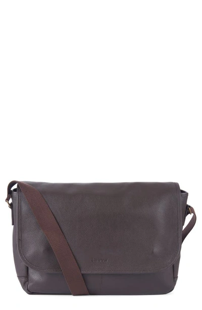Shop Barbour Leather Messenger Bag In Chocolate
