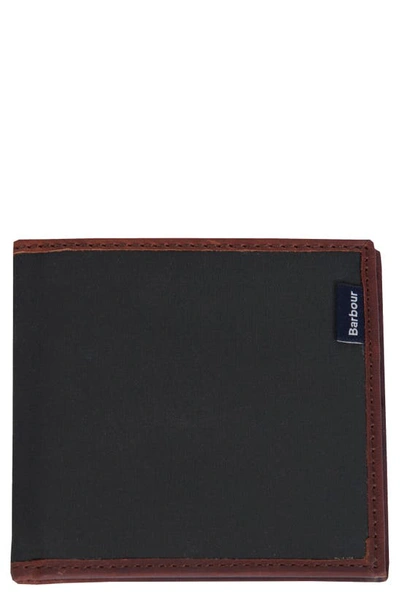 Shop Barbour Slim Dry Wax Billfold Wallet In Olive