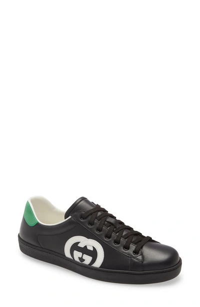 Shop Gucci New Ace Logo Low Top Sneaker In Black/ White