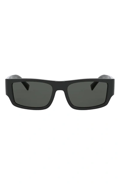 Shop Versace 56mm Polarized Rectangular Sunglasses In Black/ Grey