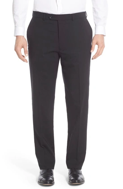 Shop Hart Schaffner Marx Flat Front Solid Stretch Wool Trousers In Charcoal Solid