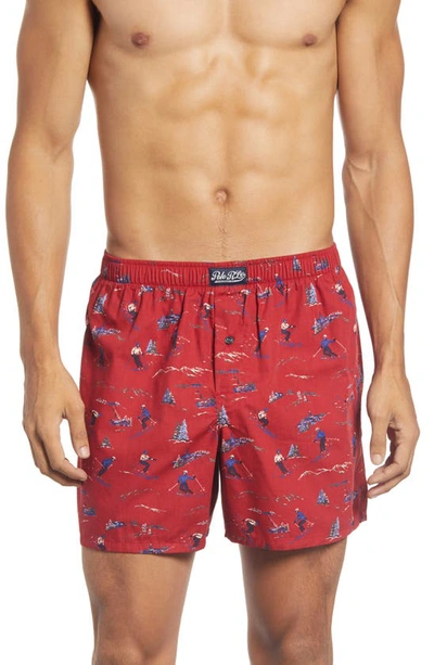 Shop Polo Ralph Lauren Woven Cotton Boxers In Red Ski Print