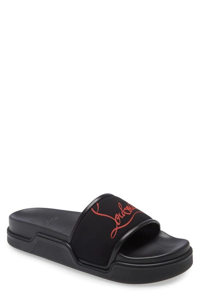 Shop Christian Louboutin Logo Slide Sandal In Black