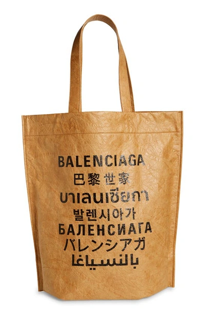 Shop Balenciaga Languages Leather Tote In Sand