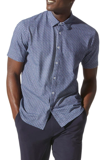 Shop Good Man Brand Flex Pro Slim Fit Print Short Sleeve Button-up Shirt In Sky Captain Micro Squares