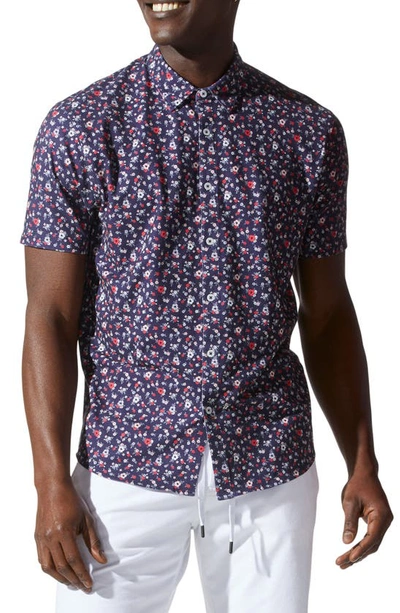 Shop Good Man Brand Flex Pro Slim Fit Print Short Sleeve Button-up Shirt In Sky Captain Punched Up Posey