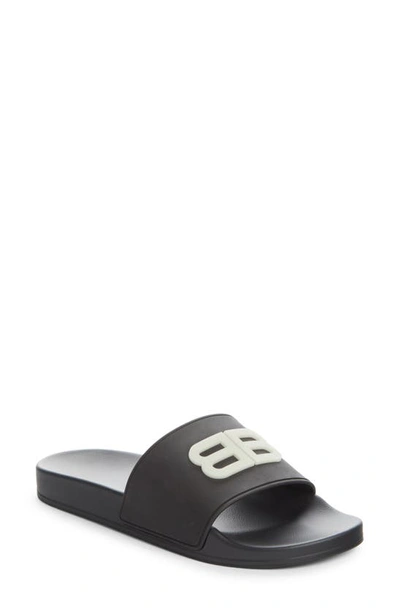 Shop Balenciaga Glow In The Dark Bb Logo Slide Sandal In Black