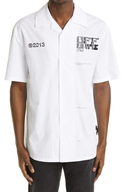 Shop Off-white Tech Marker Logo Short Sleeve Button-up Shirt In White/ Black