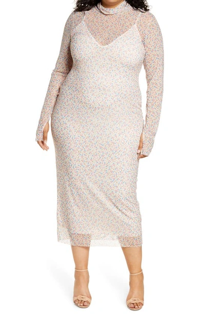 Shop Afrm Shailene Sheer Long Sleeve Dress In Blush Spring Disty