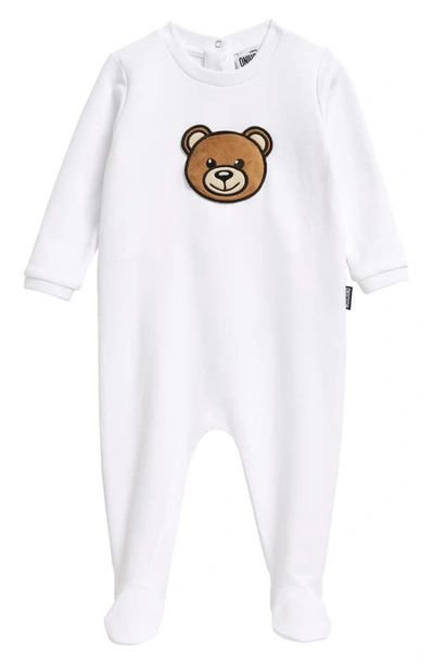 Shop Moschino Squeaky Bear Patch Stretch Cotton Footie In White