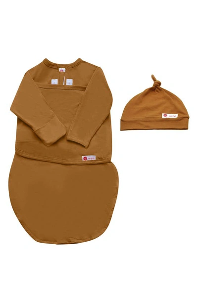 Shop Embe Starter 2-way Long Sleeve Swaddle & Hat Set In Brown