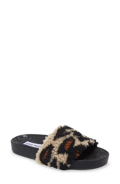 Shop Steve Madden Jshear Faux Shearling Slide Sandal In Leopard