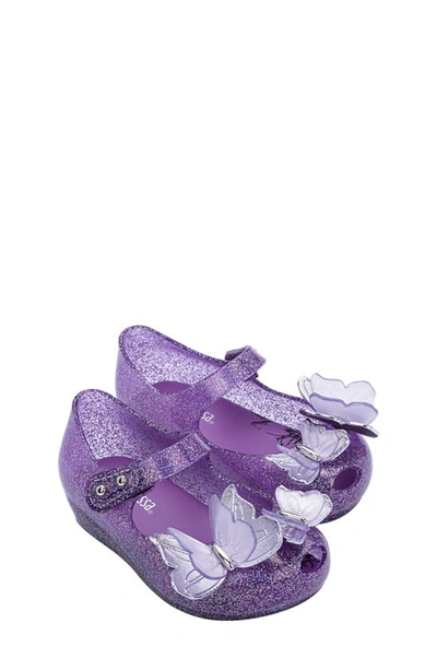 Shop Mini Melissa Ultragirl Butterfly Mary Jane Flat In Purple Glitter/ Purple