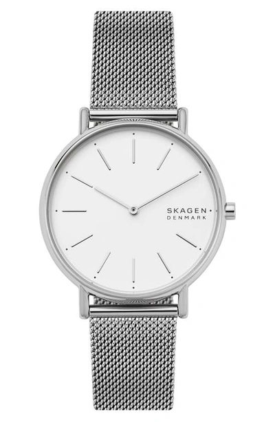 Shop Skagen Signatur Mesh Strap Watch, 38mm In Silver/ White/ Silver