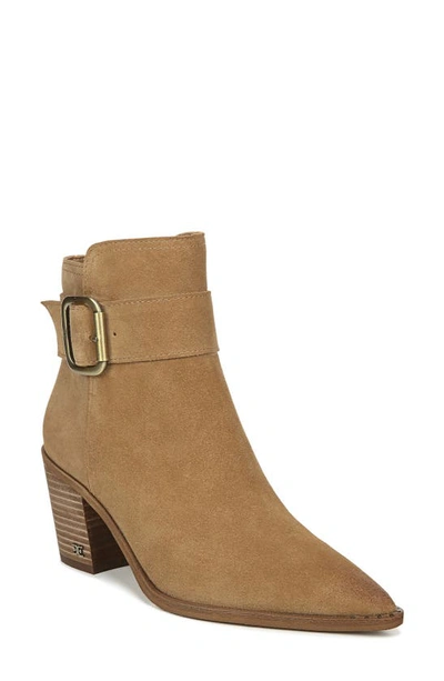 Shop Sam Edelman Leonia Pointed Toe Bootie In Golden Caramel Suede