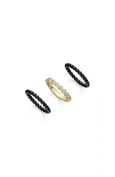 Shop Lagos Gold & Black Caviar Set Of 3 Stacking Rings In Gold/ Black Ceramic