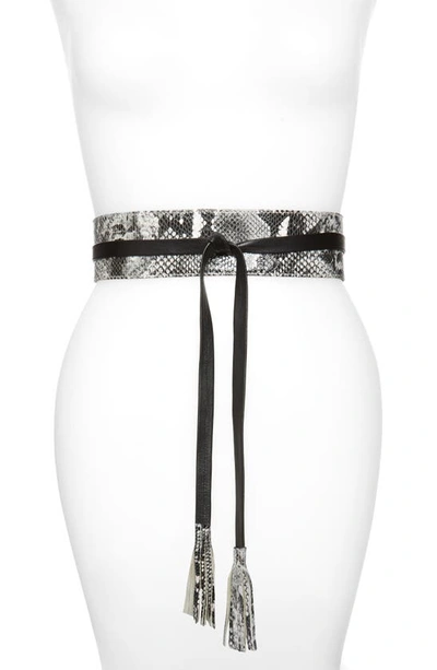 Shop Raina Bronco Snake Embossed Leather Wrap Belt In Black And Gray