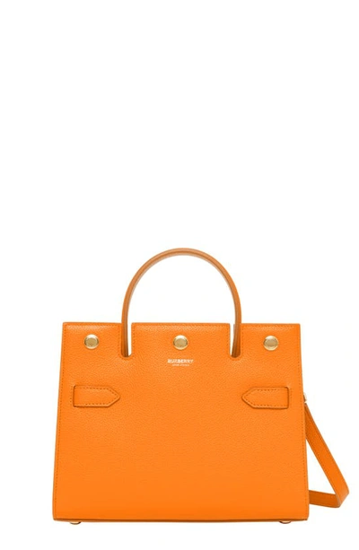 Shop Burberry Mini Title Leather Bag In Orange