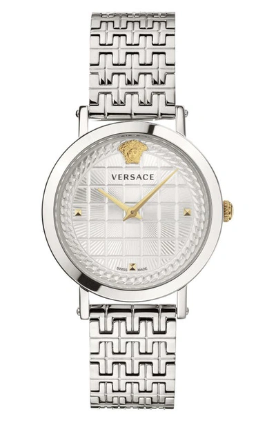 Shop Versace Virtus Texture Dial Bracelet Watch, 37mm In Silver/ White