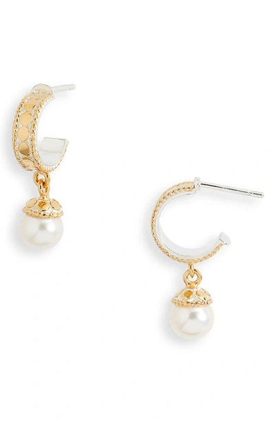 Shop Anna Beck Genuine Pearl Charm Huggie Hoop Earrings In Gold/ Pearl