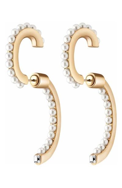 Shop Demarson Convertible Imitation Pearl Hoop Earrings In Antique Gold/ Cultura Pearls