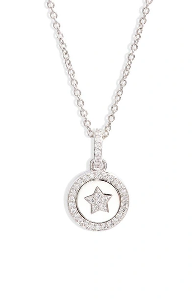 Shop Nadri Star Circle Pendant Necklace In Rhodium