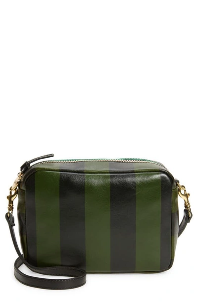 Shop Clare V Midi Sac Leather Crossbody Bag In Black/ Fern Stripe