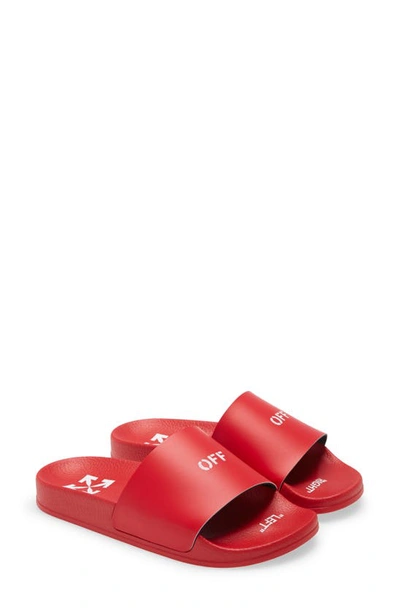 Shop Off-white Logo Slide Sandal In Red/ White