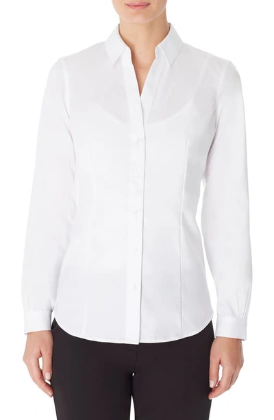 Shop Jones New York Solid Button-up Cotton Shirt In White