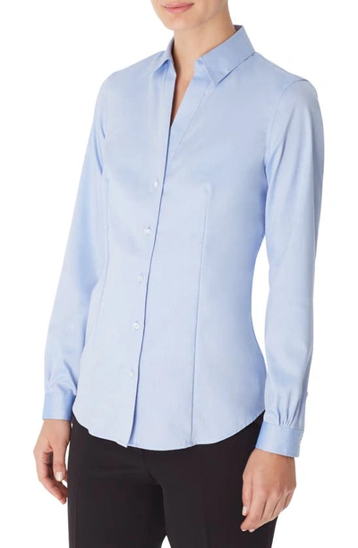Shop Jones New York Solid Button-up Cotton Shirt In Blue