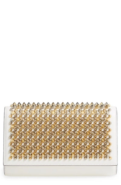 Shop Christian Louboutin Paloma Spike Leather Clutch In Snow/ Multi