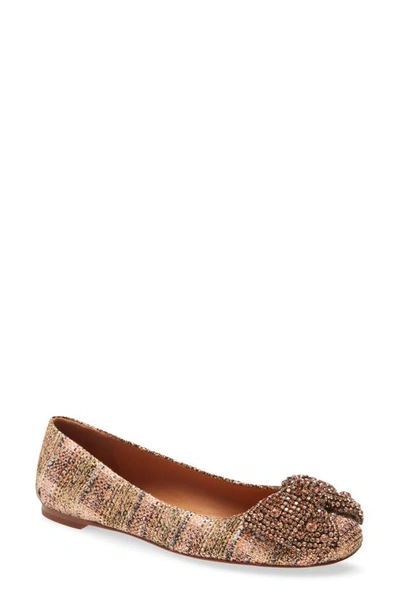 Shop Tory Burch Crystal Bow Flat In Rose Gold Multi