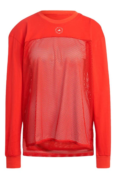 Shop Adidas By Stella Mccartney Long Sleeve Mesh Panel Top In Red