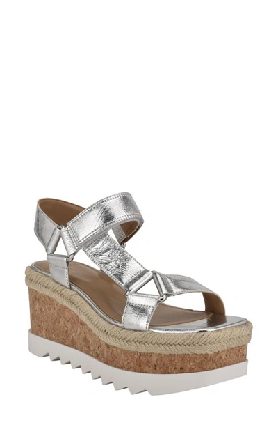 Shop Marc Fisher Ltd Gylian Platform Wedge Sandal In Silver Leather