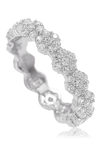 Suzy Levian Sterling Silver Cubic Zirconia Floral Eternity Band In White