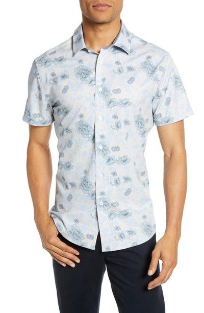 Shop Vince Camuto Slim Fit Floral Print Knit Shirt In Light Beige Floral Print