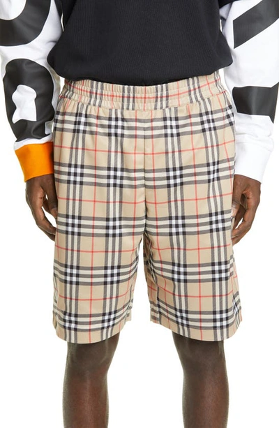 Shop Burberry Debson Check Tech Shorts In Archive Beige Ip Check